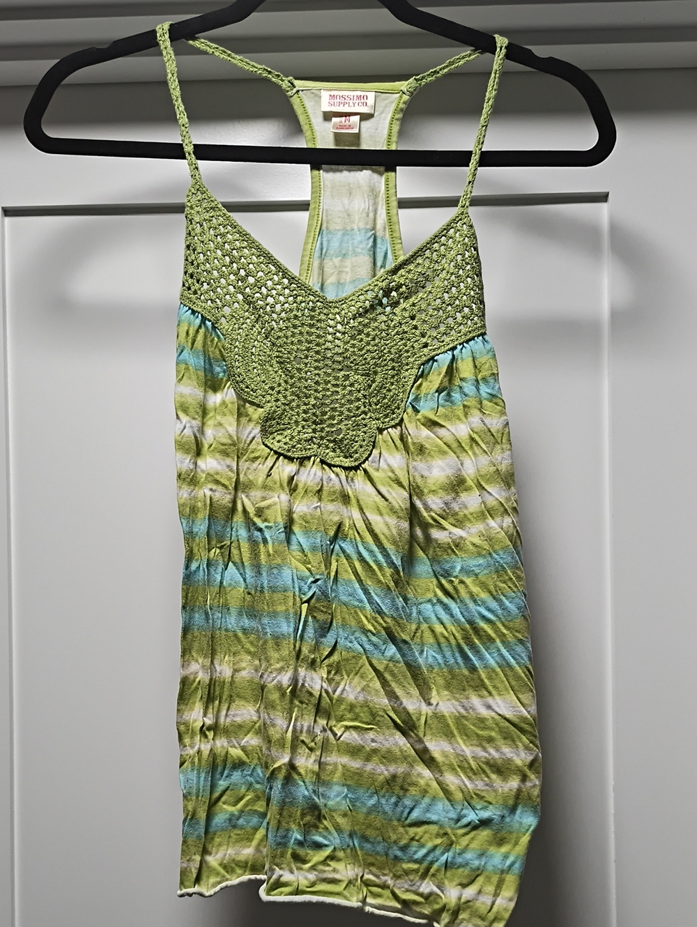 Mossimo Supply Co. Green Crochet-Trim Striped Tank with Blue & Cream Accents